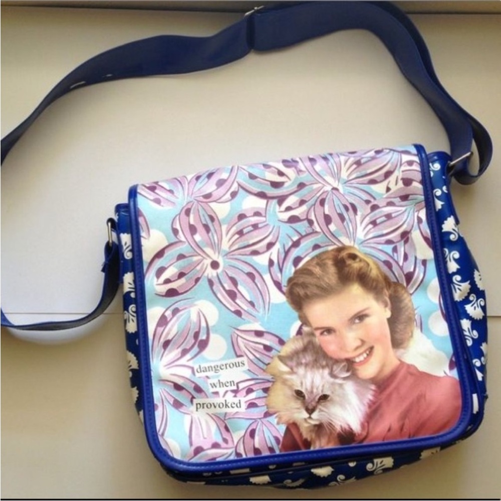 Anne Taintor Blue and Purple Messenger Bag